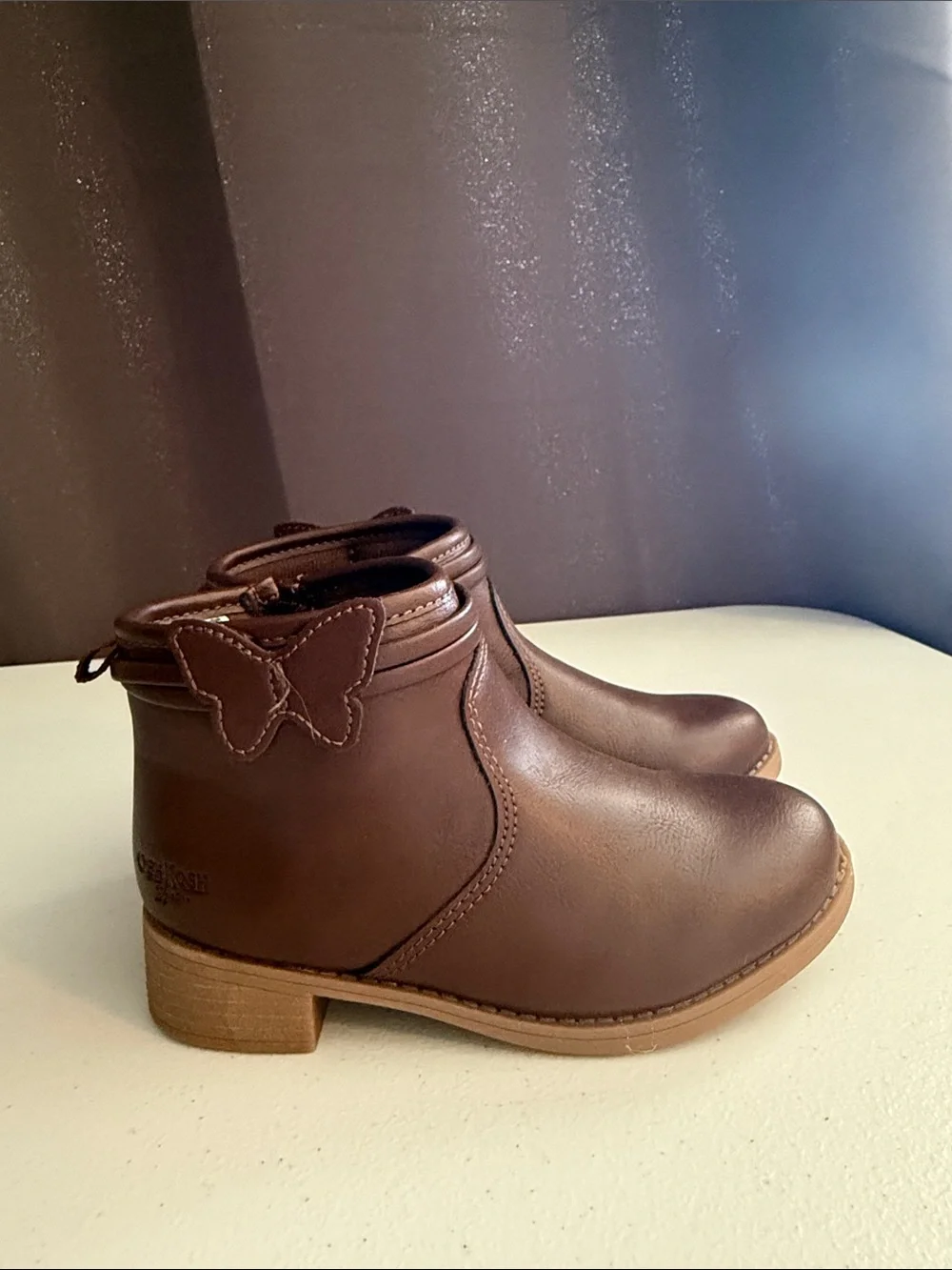 Kids Brown Ankle Boots with Butterfly Accent